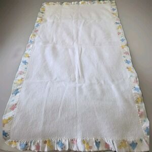 Vtg  Baby Blanket Sesame Street Muppets Flannel White By Riegel Baby Satin Trim